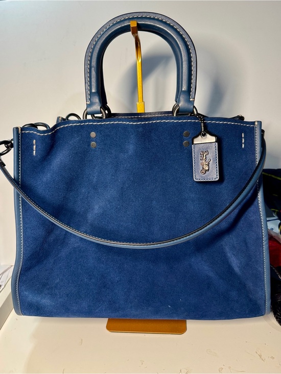 Coach Handbags - Coach Rogue 30 1941 Navy Blue Suede Satchel with Leather Trim
